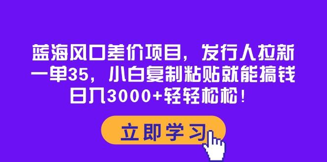 蓝海风口差价项目，发行人拉新，一单35，小白复制粘贴就能搞钱！日入30...-豪讯资源网