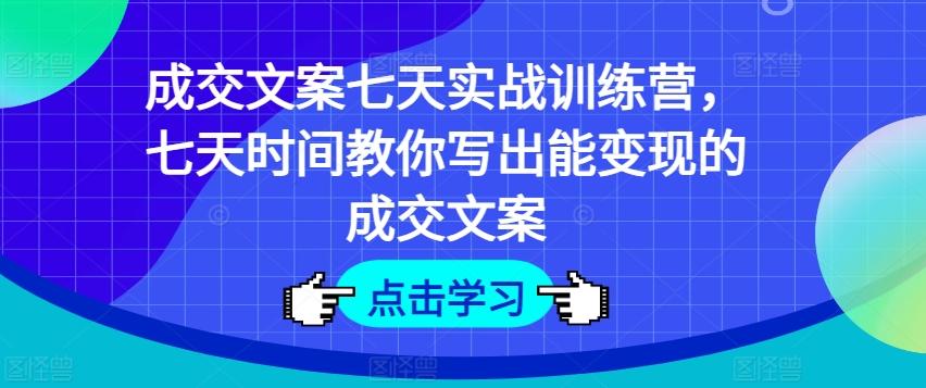 成交文案七天实战训练营，七天时间教你写出能变现的成交文案-豪讯资源网