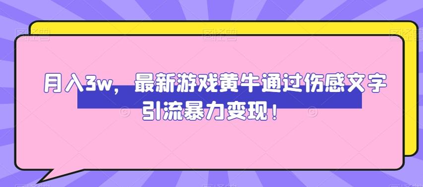 月入3w，最新游戏黄牛通过伤感文字引流暴力变现-豪讯资源网
