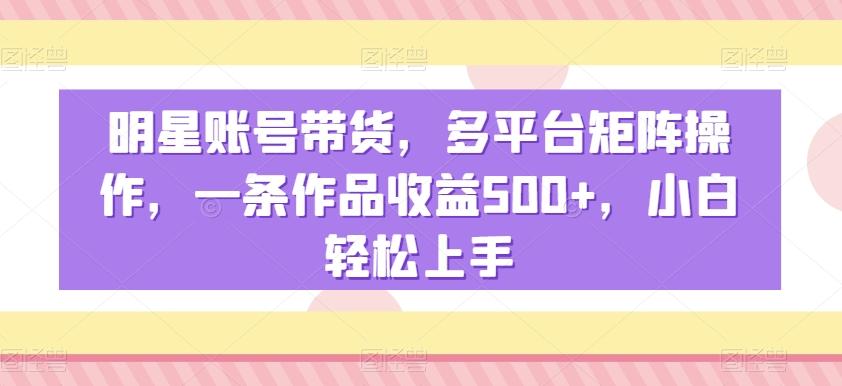 明星账号带货，多平台矩阵操作，一条作品收益500+，小白轻松上手【揭秘】-豪讯资源网