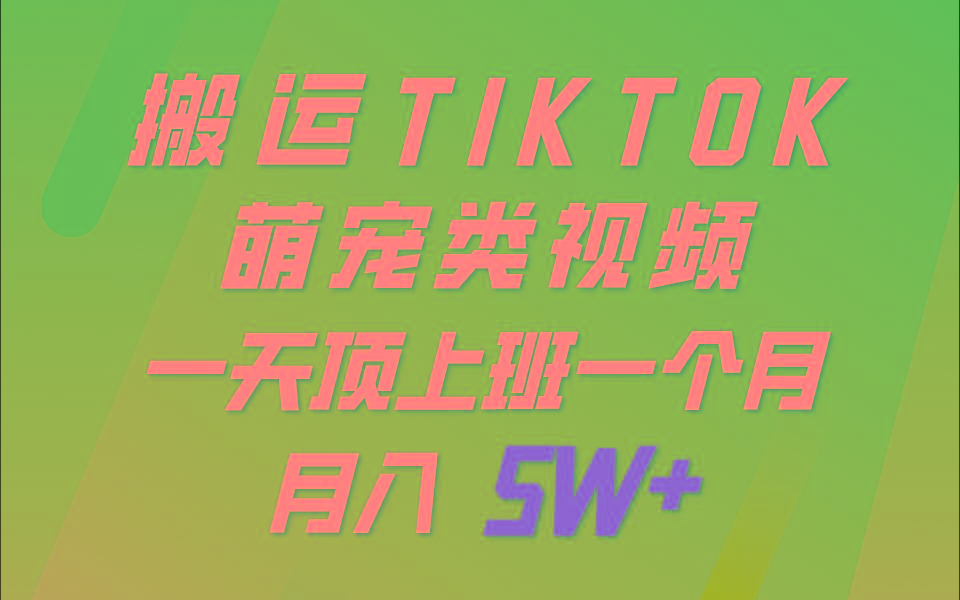 一键搬运TIKTOK萌宠类视频，一部手机即可操作，所有平台均可发布 轻松月入5W+-豪讯资源网