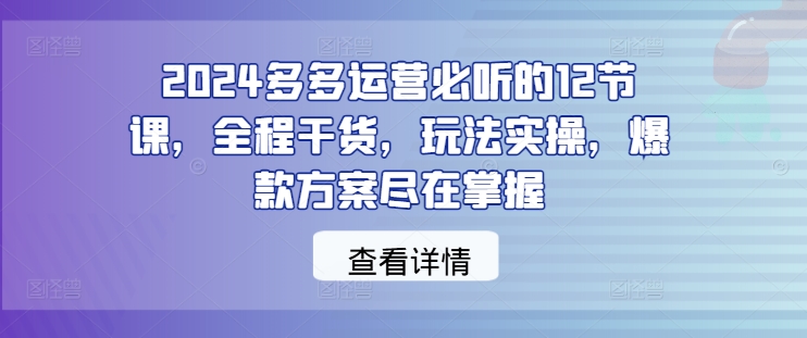 2024多多运营必听的12节课，全程干货，玩法实操，爆款方案尽在掌握-豪讯资源网