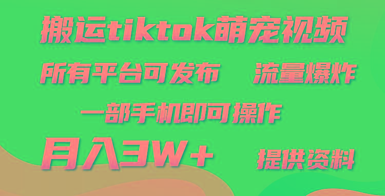 (9618期)搬运Tiktok萌宠类视频，一部手机即可。所有短视频平台均可操作，月入3W+-豪讯资源网