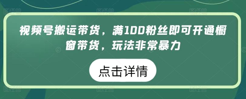 视频号搬运带货，满100粉丝即可开通橱窗带货，玩法非常暴力【揭秘】-豪讯资源网
