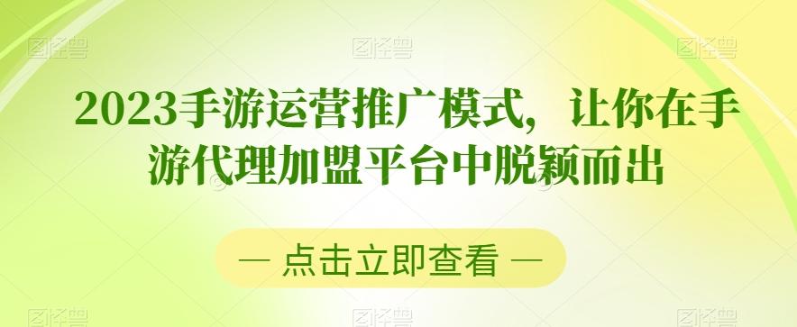 2023手游运营推广模式，让你在手游代理加盟平台中脱颖而出-豪讯资源网