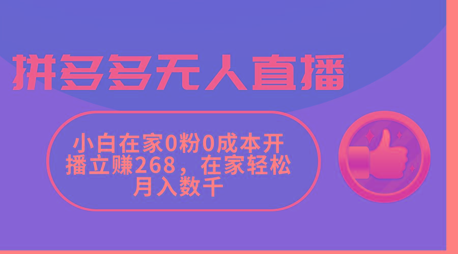 拼多多无人直播，小白在家0粉0成本开播立赚268，在家轻松月入数千-豪讯资源网