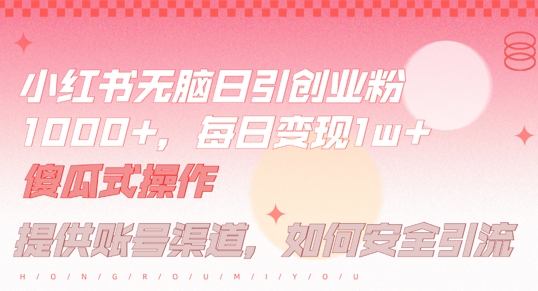 小红书无脑每日引流创业粉500+，小白每天只花半小时，躺赚长尾收益【揭秘】-豪讯资源网