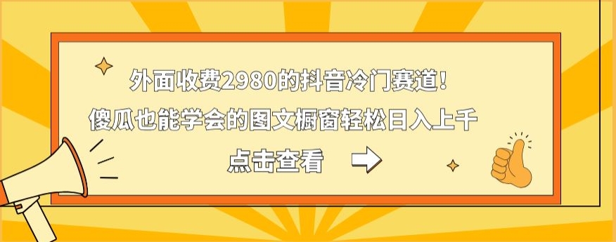 外面收费2980的抖音冷门赛道！傻瓜也能学会的图文橱窗轻松日入上千-豪讯资源网