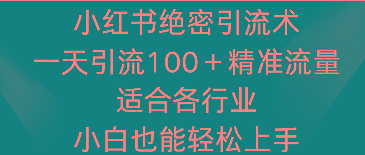 小红书绝密引流术，一天引流100＋精准流量，适合各个行业，小白也能轻松上手-豪讯资源网