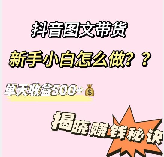 抖音图文带货，新手小白怎么做？单天收益500+【揭秘赚钱秘诀】-豪讯资源网