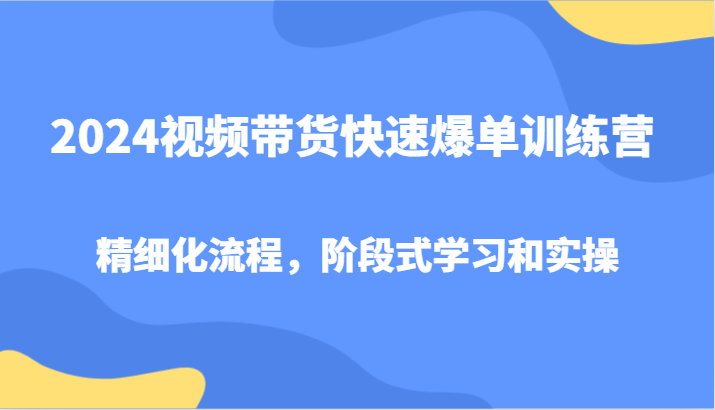 2024视频带货快速爆单训练营，精细化流程，阶段式学习和实操-豪讯资源网