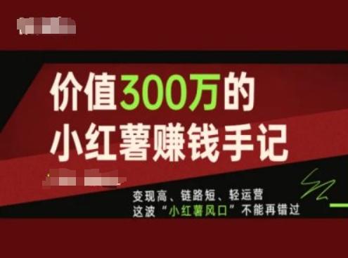 价值300万的小红书赚钱手记，变现高、链路短、轻运营，这波“小红薯风口”不能再错过-豪讯资源网
