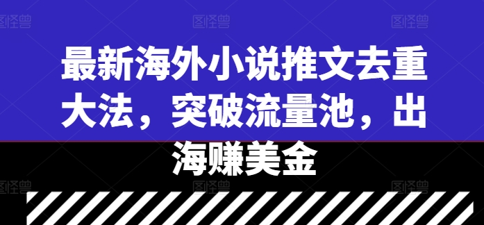 最新海外小说推文去重大法，突破流量池，出海赚美金-豪讯资源网