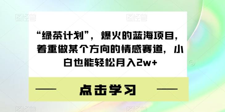 “绿茶计划”，爆火的蓝海项目，着重做某个方向的情感赛道，小白也能轻松月入2w+【揭秘】-豪讯资源网