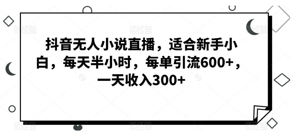 抖音无人小说直播，适合新手小白，每天半小时，每单引流600+，一天收入300+-豪讯资源网