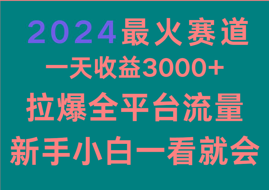 2024最火赛道，一天收一3000+.拉爆全平台流量，新手小白一看就会-豪讯资源网