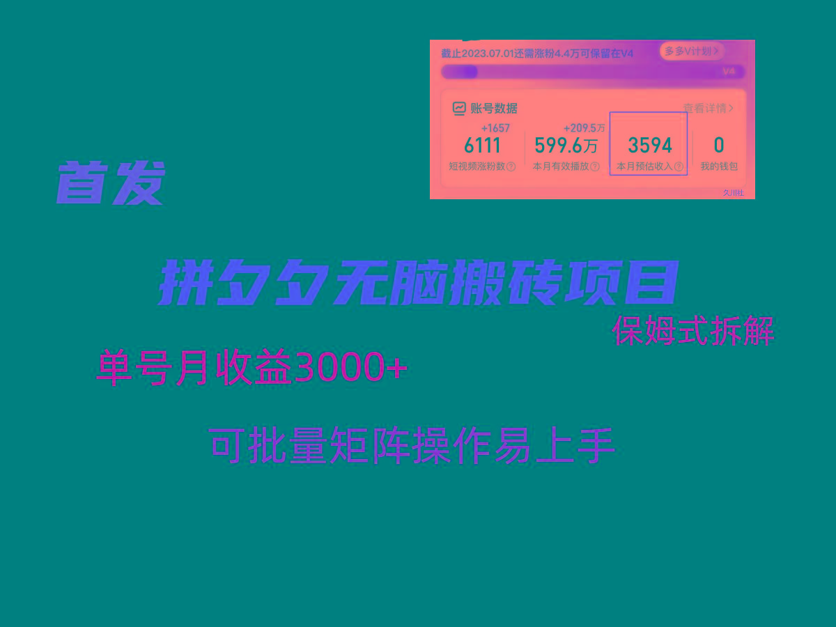 拼夕夕无脑搬砖，单号稳定收益3000+，保姆式拆解-豪讯资源网