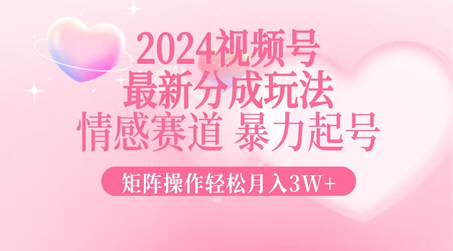 2024最新视频号分成玩法，情感赛道，暴力起号，矩阵操作轻松月入3W+-豪讯资源网