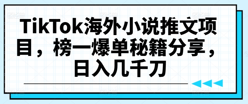 TikTok海外小说推文项目，榜一爆单秘籍分享，日入几千刀-豪讯资源网