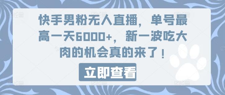 快手男粉无人直播，单号最高一天6000+，新一波吃大肉的机会真的来了-豪讯资源网