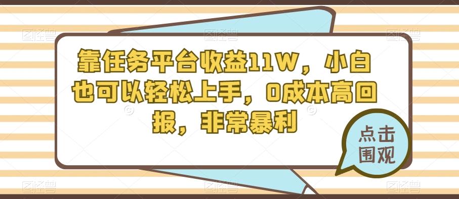 靠任务平台收益11W，小白也可以轻松上手，0成本高回报，非常暴利-豪讯资源网