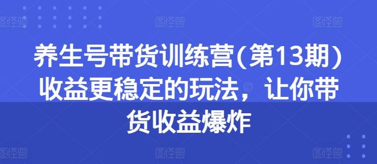 养生号带货训练营(第13期)收益更稳定的玩法，让你带货收益爆炸-豪讯资源网