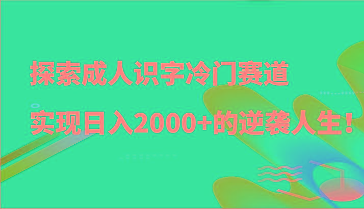 探索成人识字冷门赛道，实现日入2000+的逆袭人生！-豪讯资源网