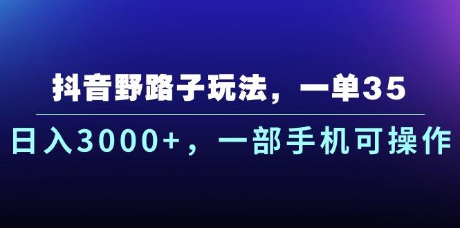 抖音野路子玩法，一单35.日入3000+，一部手机可操作-豪讯资源网