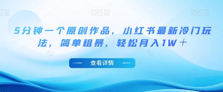 5分钟一个原创作品，小红书最新冷门玩法，简单粗暴，轻松月入1W＋【揭秘】-豪讯资源网