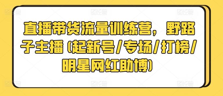 直播带货流量训练营，野路子主播(起新号/专场/打榜/明星网红助博)-豪讯资源网