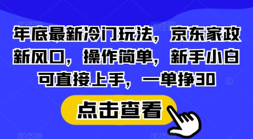 年底最新冷门玩法，京东家政新风口，操作简单，新手小白可直接上手，一单挣30【揭秘】-豪讯资源网