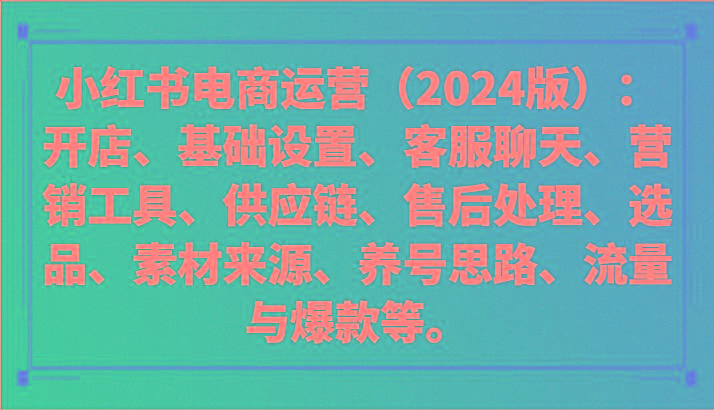 小红书电商运营(2024版)：开店、设置、供应链、选品、素材、养号、流量与爆款等-豪讯资源网