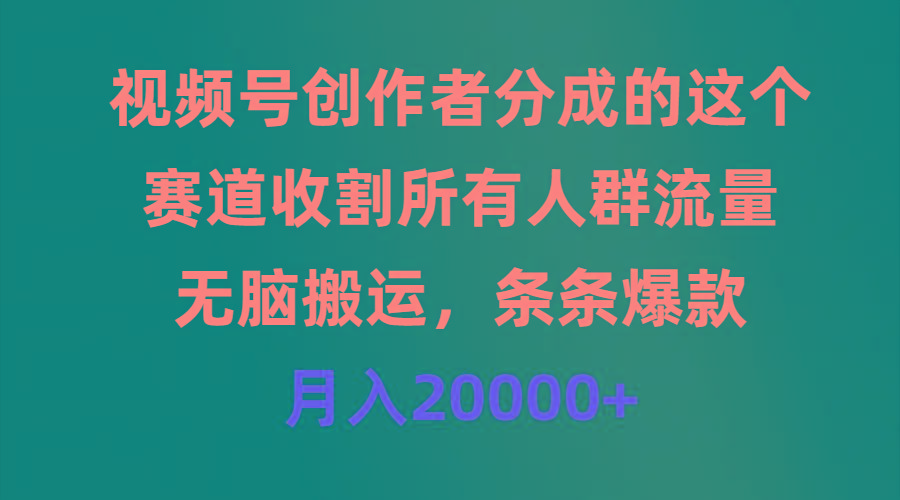 (9406期)视频号创作者分成的这个赛道，收割所有人群流量，无脑搬运，条条爆款，...-豪讯资源网