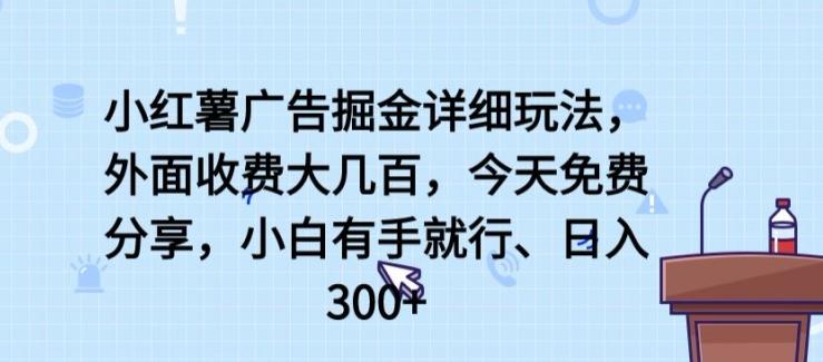 小红薯广告掘金详细玩法，外面收费大几百，小白有手就行，日入300+【揭秘】-豪讯资源网