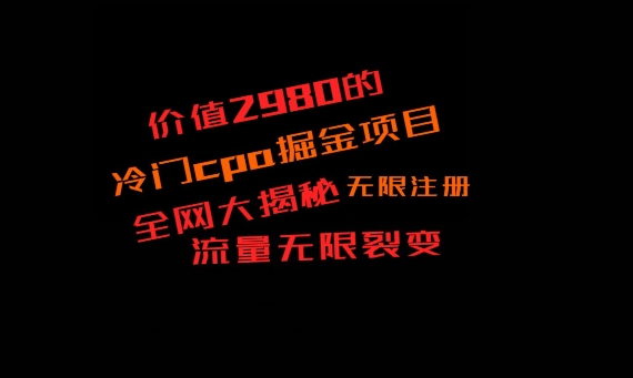 价值2980的CPA掘金项目大揭秘，号称当天收益200+，不见收益包赔双倍-豪讯资源网
