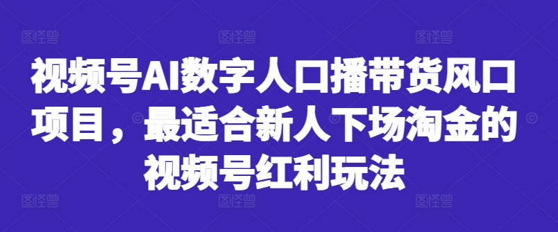 视频号AI数字人口播带货风口项目，最适合新人下场淘金的视频号红利玩法-豪讯资源网