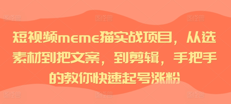 短视频meme猫实战项目，从选素材到把文案，到剪辑，手把手的教你快速起号涨粉-豪讯资源网