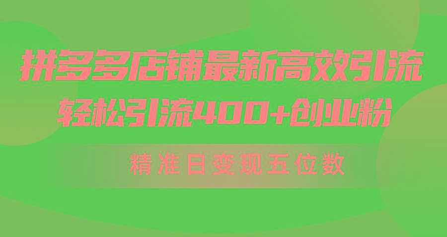 (10041期)拼多多店铺最新高效引流术，轻松引流400+创业粉，精准日变现五位数！-豪讯资源网