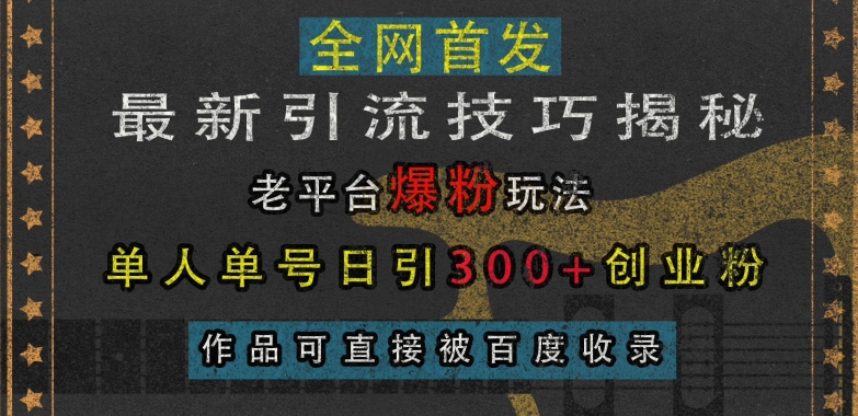 最新引流技巧揭秘，老平台爆粉玩法，单人单号日引300+创业粉，作品可直接被百度收录-豪讯资源网
