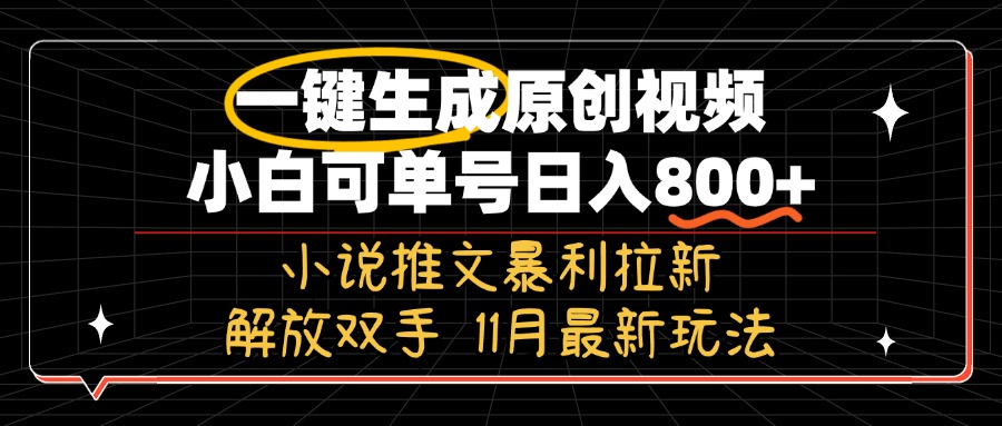 11月最新玩法小说推文暴利拉新，一键生成原创视频，小白可单号日入800+...-豪讯资源网