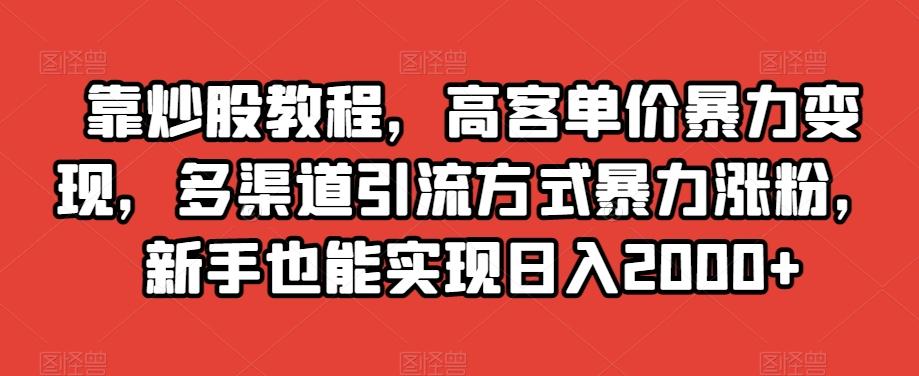 靠炒股教程，高客单价暴力变现，多渠道引流方式暴力涨粉，新手也能实现日入2000+【揭秘】-豪讯资源网