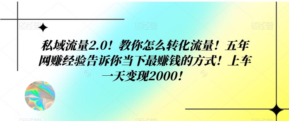 私域流量2.0！教你怎么转化流量！五年网赚经验告诉你当下最赚钱的方式！上车一天变现2000！-豪讯资源网