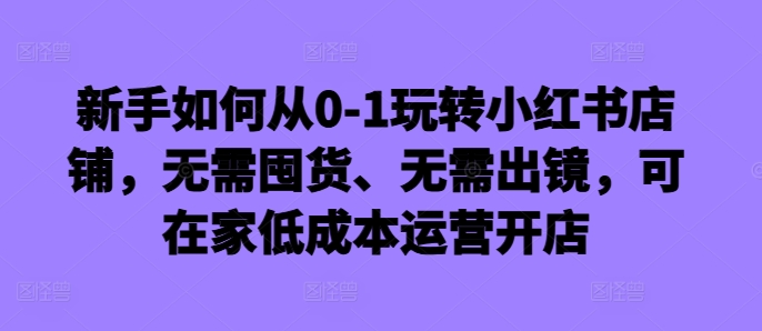 新手如何从0-1玩转小红书店铺，无需囤货、无需出镜，可在家低成本运营开店-豪讯资源网