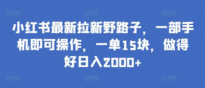 小红书最新拉新野路子，一部手机即可操作，一单15块，做得好日入2000+【揭秘】-豪讯资源网