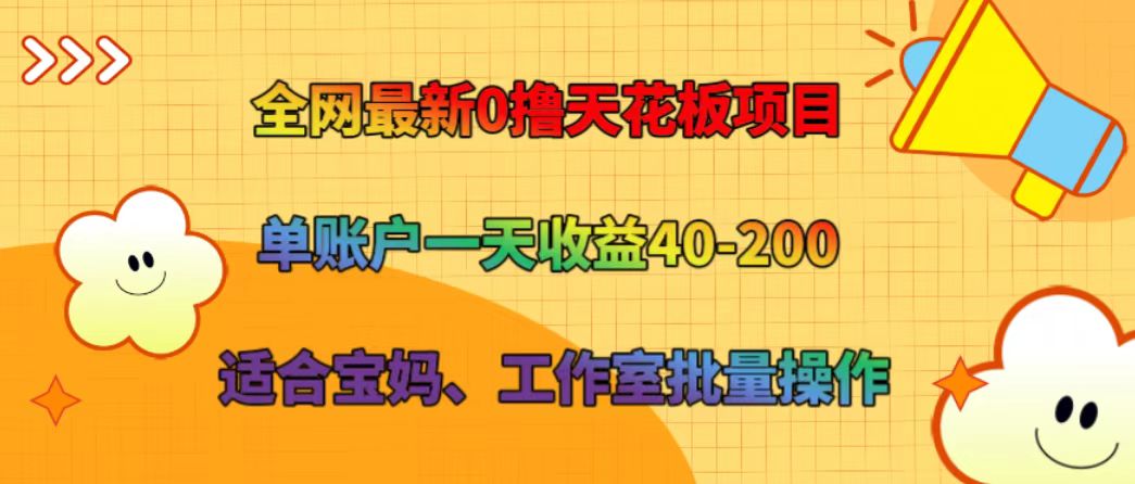 全网最新0撸天花板项目 单账户一天收益40-200 适合宝妈、工作室批量操作-豪讯资源网