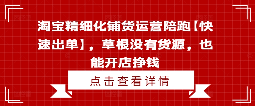 淘宝精细化铺货运营陪跑【快速出单】，草根没有货源，也能开店挣钱-豪讯资源网