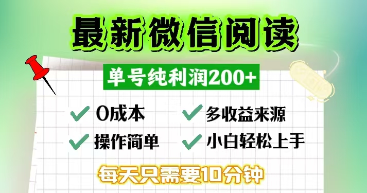 微信阅读最新玩法，每天十分钟，单号一天200+，简单0零成本，当日提现-豪讯资源网