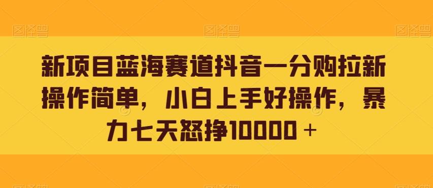 新项目蓝海赛道抖音一分购拉新操作简单，小白上手好操作，暴力七天怒挣10000＋-豪讯资源网
