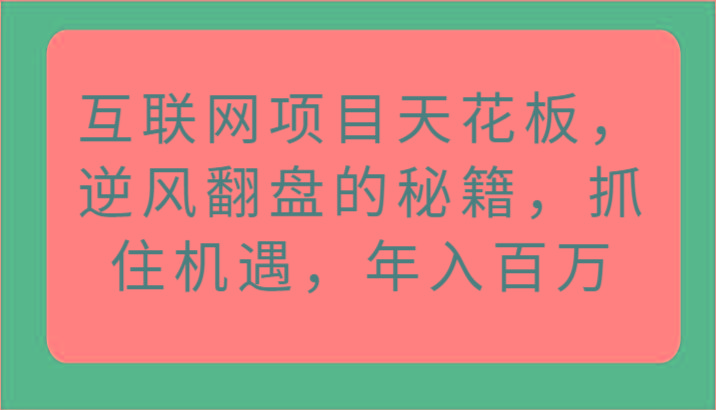 互联网项目天花板，逆风翻盘的秘籍，抓住机遇，年入百万-豪讯资源网