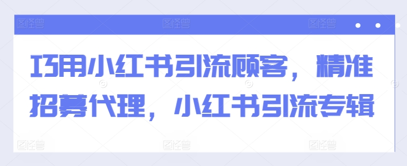 巧用小红书引流顾客，精准招募代理，小红书引流专辑-豪讯资源网
